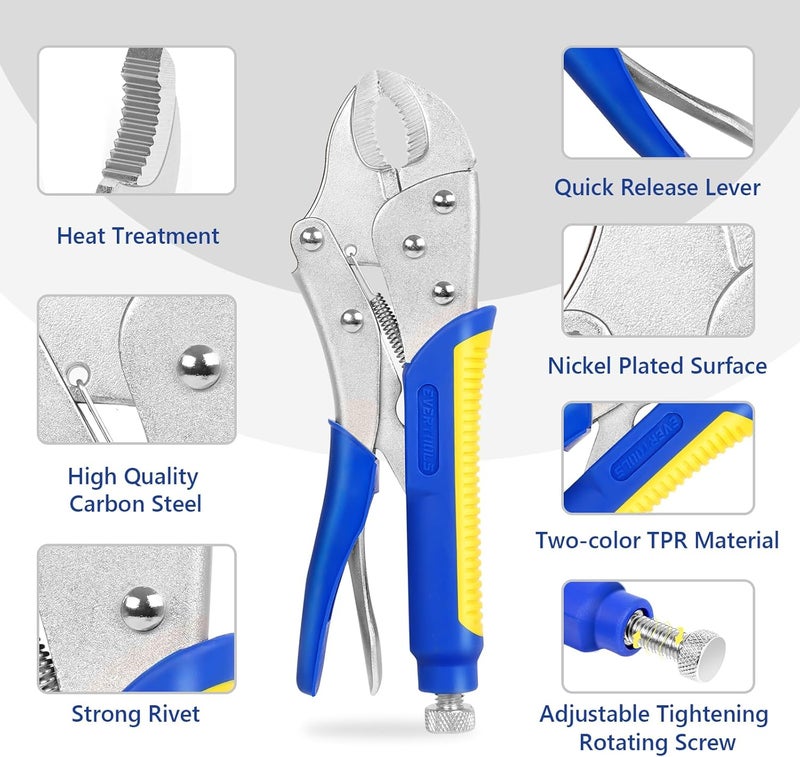 Evertools Locking Pliers Set,5"/7"/10" Curved Jaw Vise Grip,6-1/2"and 9-1/2" Needle Nose Vice Grips, 6" C-Clamp for Woodworking, Metal Working and Welding - Image 4